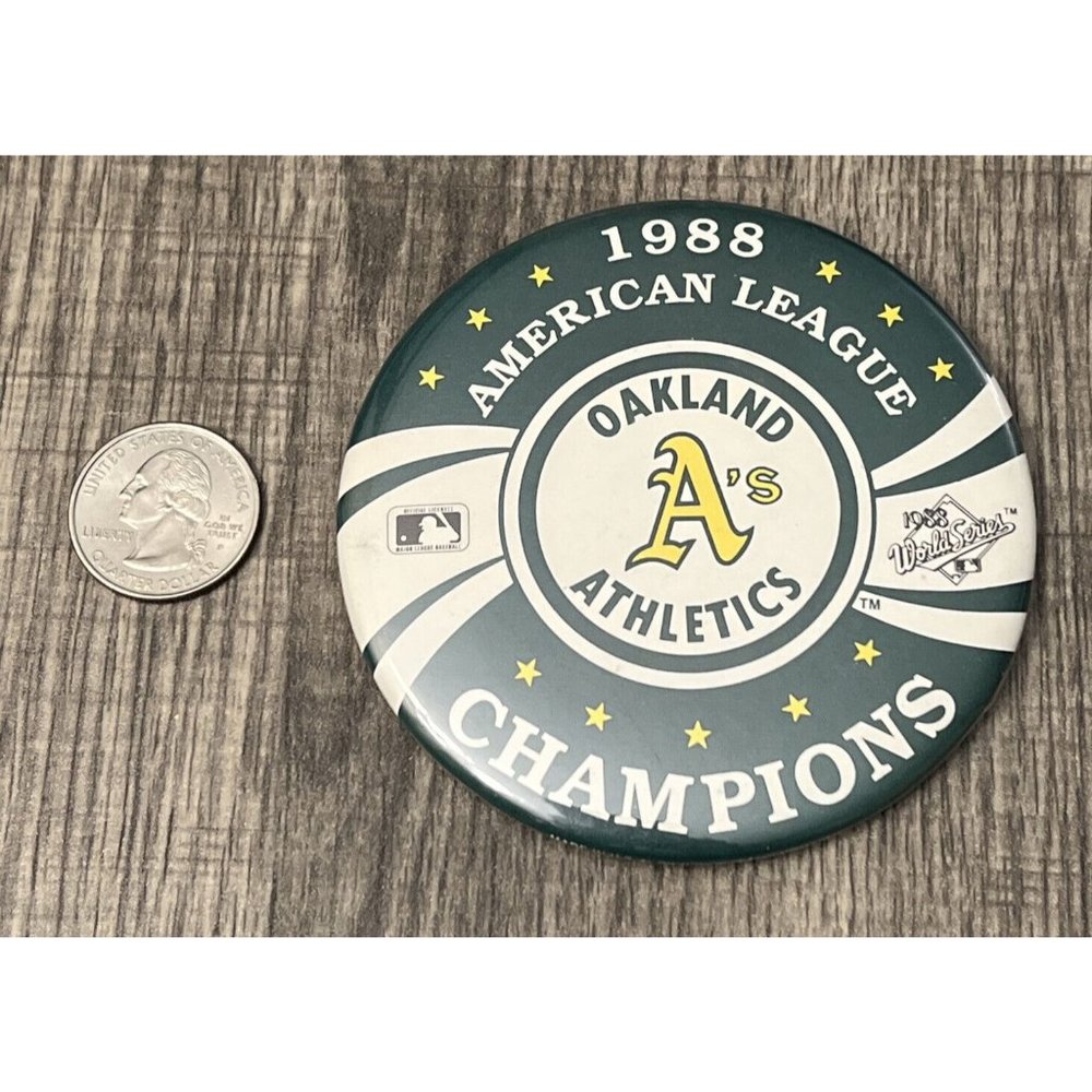 Vintage 1988 American League Oakland Athletics Champions Button Pin Pinback PB2B - Picture 2 of 5